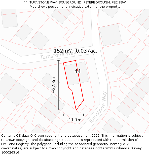 44, TURNSTONE WAY, STANGROUND, PETERBOROUGH, PE2 8SW: Plot and title map