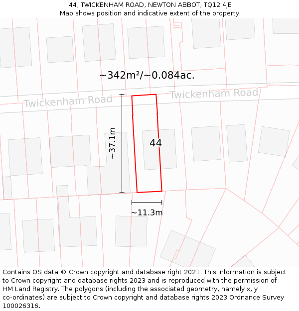 44, TWICKENHAM ROAD, NEWTON ABBOT, TQ12 4JE: Plot and title map