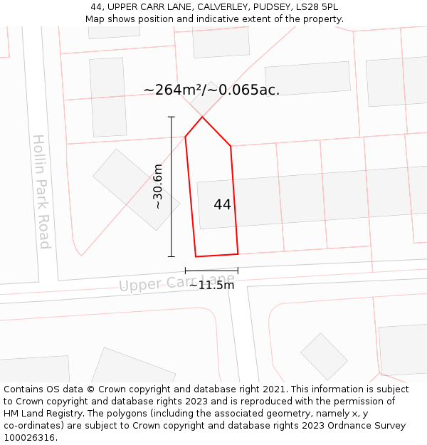 44, UPPER CARR LANE, CALVERLEY, PUDSEY, LS28 5PL: Plot and title map