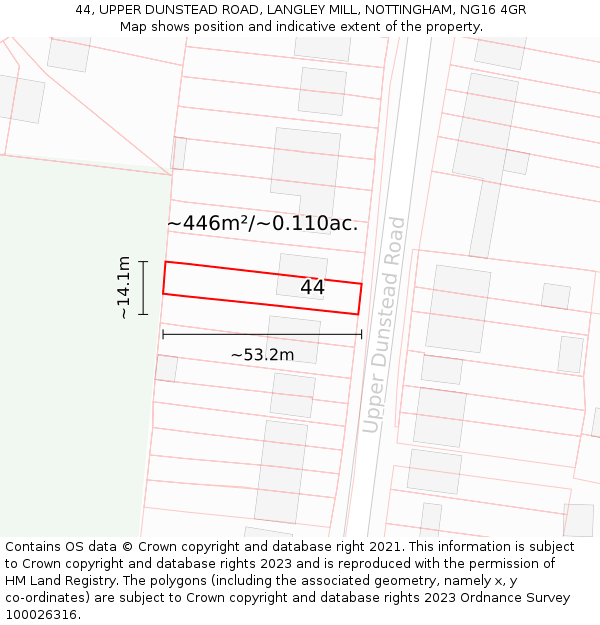 44, UPPER DUNSTEAD ROAD, LANGLEY MILL, NOTTINGHAM, NG16 4GR: Plot and title map