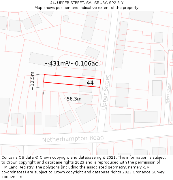 44, UPPER STREET, SALISBURY, SP2 8LY: Plot and title map