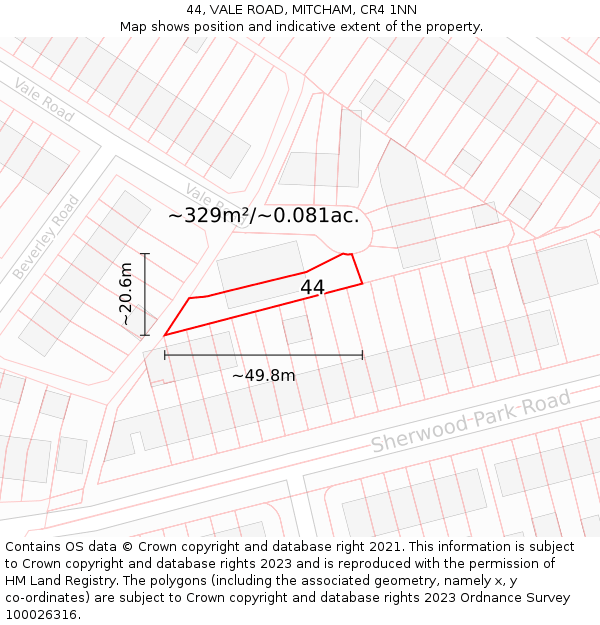 44, VALE ROAD, MITCHAM, CR4 1NN: Plot and title map