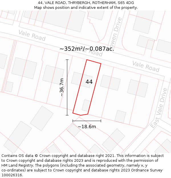 44, VALE ROAD, THRYBERGH, ROTHERHAM, S65 4DG: Plot and title map