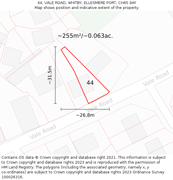 44, VALE ROAD, WHITBY, ELLESMERE PORT, CH65 9AY: Plot and title map