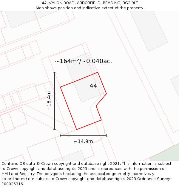 44, VALON ROAD, ARBORFIELD, READING, RG2 9LT: Plot and title map
