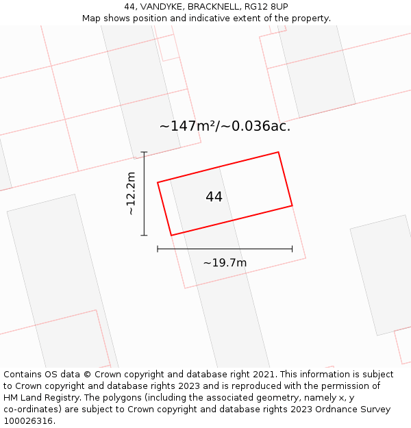 44, VANDYKE, BRACKNELL, RG12 8UP: Plot and title map