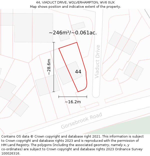 44, VIADUCT DRIVE, WOLVERHAMPTON, WV6 0UX: Plot and title map
