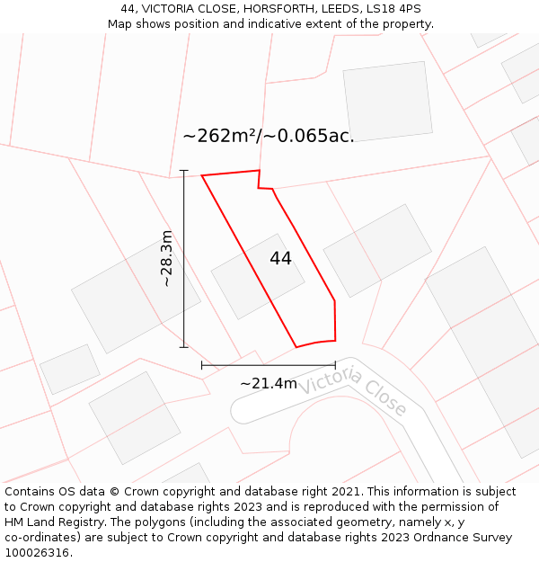 44, VICTORIA CLOSE, HORSFORTH, LEEDS, LS18 4PS: Plot and title map