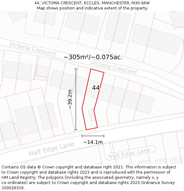 44, VICTORIA CRESCENT, ECCLES, MANCHESTER, M30 9AW: Plot and title map