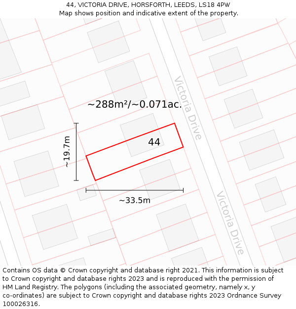 44, VICTORIA DRIVE, HORSFORTH, LEEDS, LS18 4PW: Plot and title map