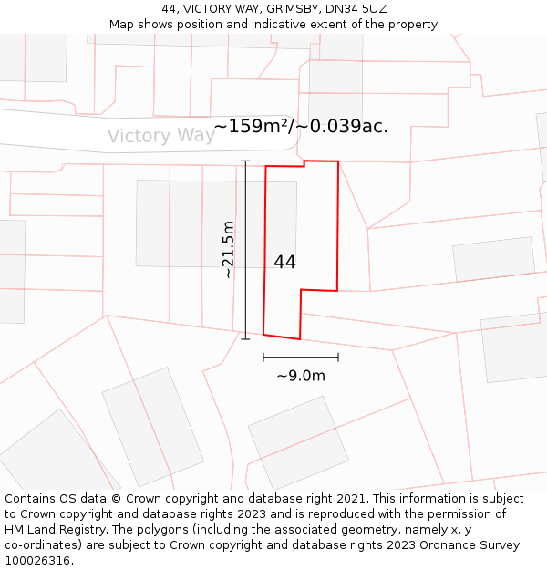 44, VICTORY WAY, GRIMSBY, DN34 5UZ: Plot and title map