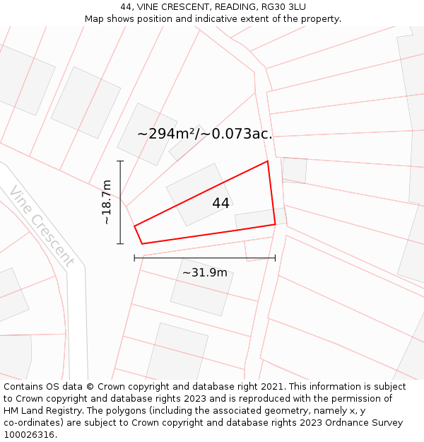 44, VINE CRESCENT, READING, RG30 3LU: Plot and title map