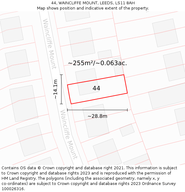 44, WAINCLIFFE MOUNT, LEEDS, LS11 8AH: Plot and title map