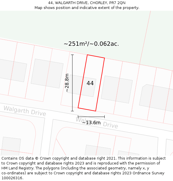 44, WALGARTH DRIVE, CHORLEY, PR7 2QN: Plot and title map