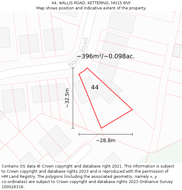 44, WALLIS ROAD, KETTERING, NN15 6NY: Plot and title map
