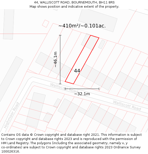 44, WALLISCOTT ROAD, BOURNEMOUTH, BH11 8RS: Plot and title map
