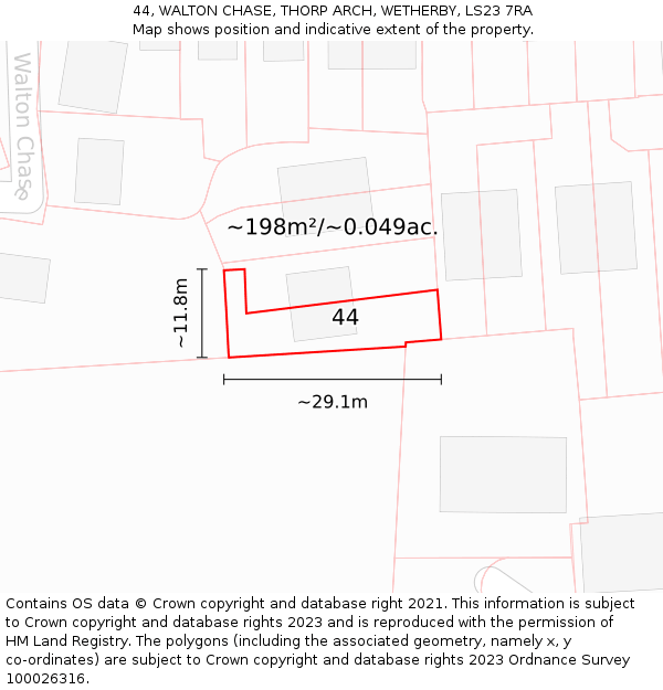 44, WALTON CHASE, THORP ARCH, WETHERBY, LS23 7RA: Plot and title map
