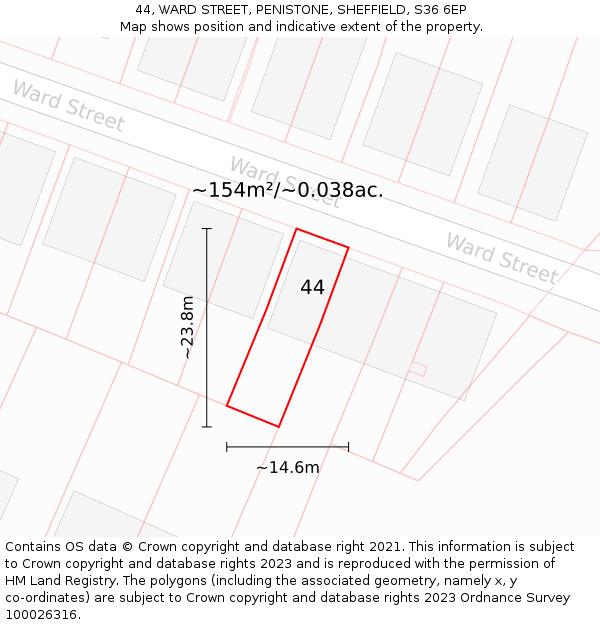 44, WARD STREET, PENISTONE, SHEFFIELD, S36 6EP: Plot and title map