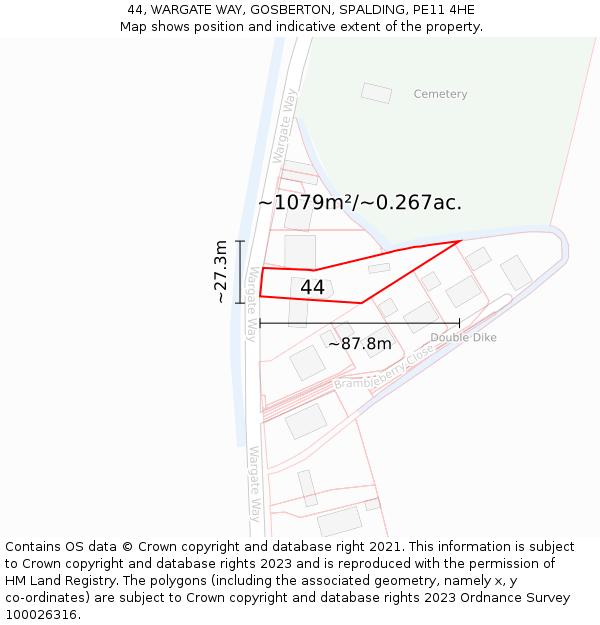 44, WARGATE WAY, GOSBERTON, SPALDING, PE11 4HE: Plot and title map