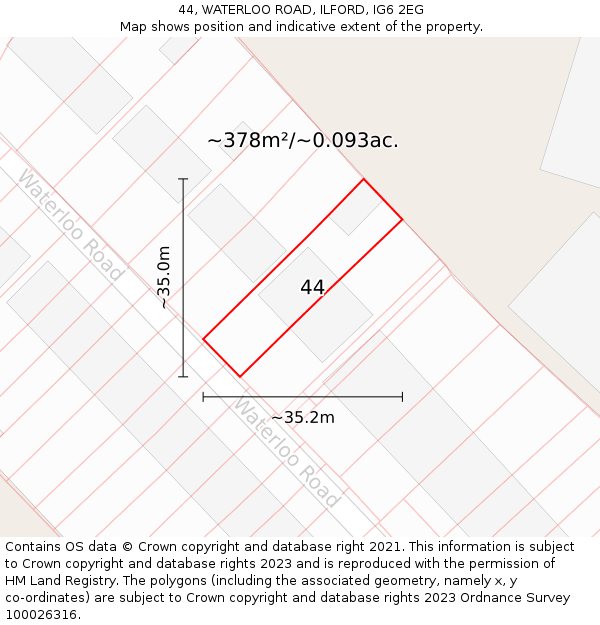 44, WATERLOO ROAD, ILFORD, IG6 2EG: Plot and title map