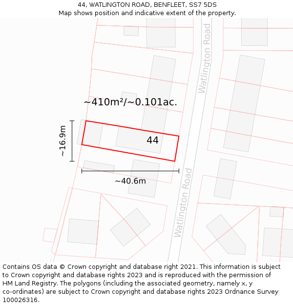 44, WATLINGTON ROAD, BENFLEET, SS7 5DS: Plot and title map