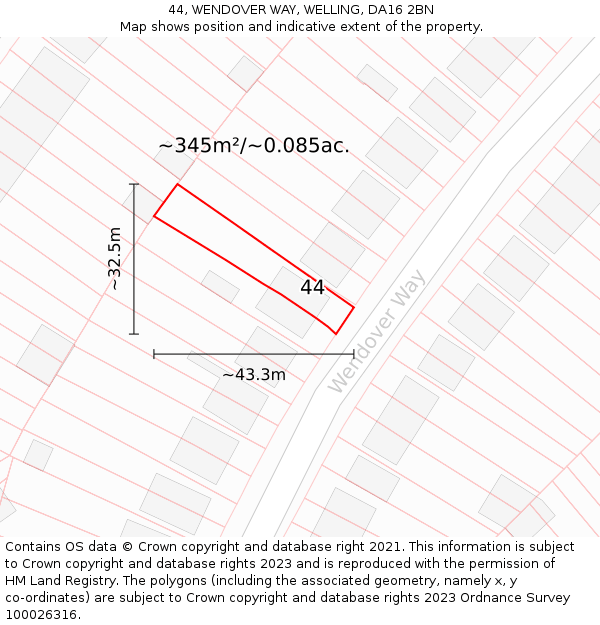 44, WENDOVER WAY, WELLING, DA16 2BN: Plot and title map