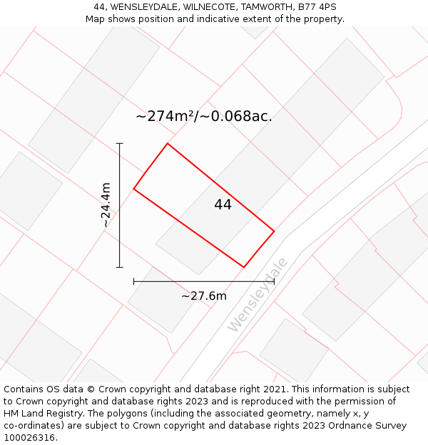 44, WENSLEYDALE, WILNECOTE, TAMWORTH, B77 4PS: Plot and title map