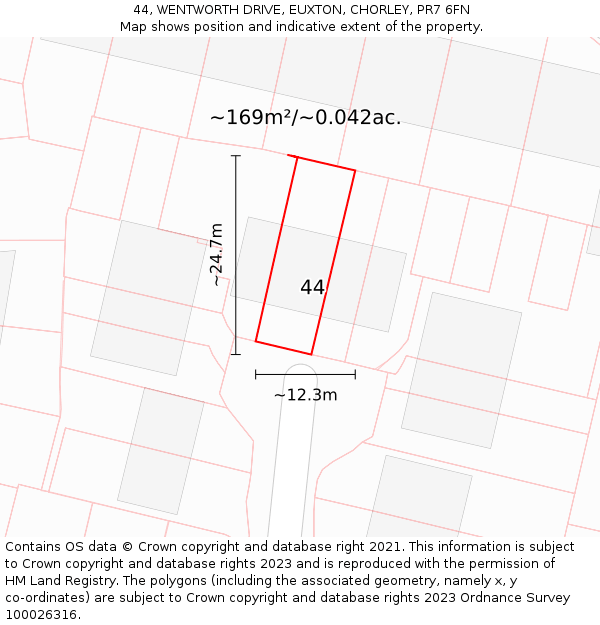 44, WENTWORTH DRIVE, EUXTON, CHORLEY, PR7 6FN: Plot and title map