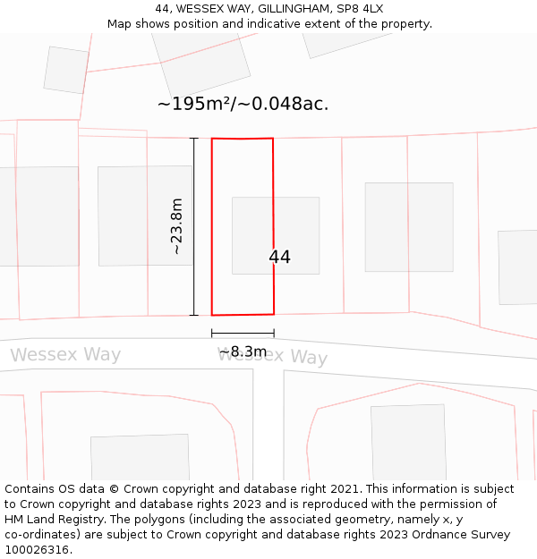 44, WESSEX WAY, GILLINGHAM, SP8 4LX: Plot and title map