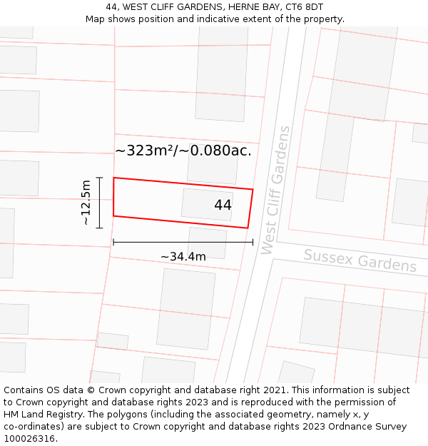 44, WEST CLIFF GARDENS, HERNE BAY, CT6 8DT: Plot and title map