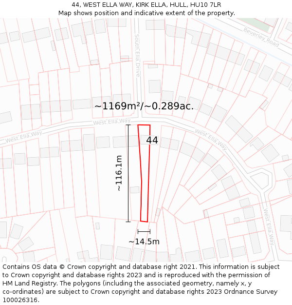 44, WEST ELLA WAY, KIRK ELLA, HULL, HU10 7LR: Plot and title map