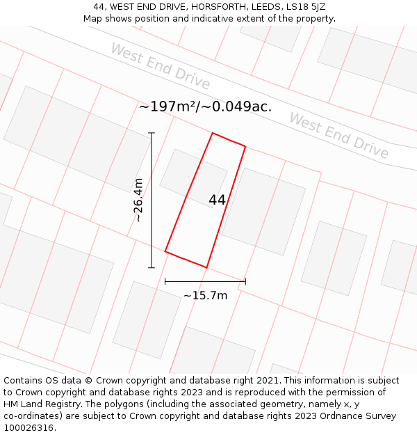 44, WEST END DRIVE, HORSFORTH, LEEDS, LS18 5JZ: Plot and title map