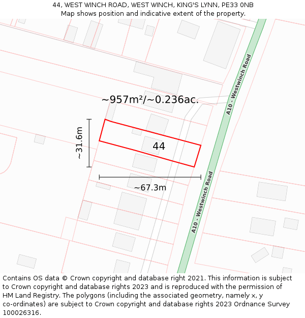 44, WEST WINCH ROAD, WEST WINCH, KING'S LYNN, PE33 0NB: Plot and title map