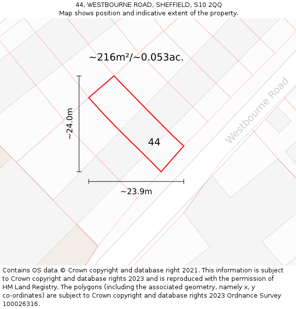 44, WESTBOURNE ROAD, SHEFFIELD, S10 2QQ: Plot and title map