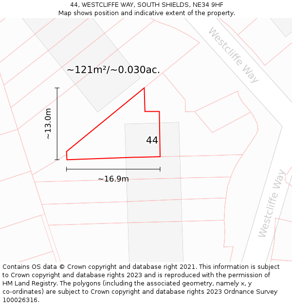 44, WESTCLIFFE WAY, SOUTH SHIELDS, NE34 9HF: Plot and title map