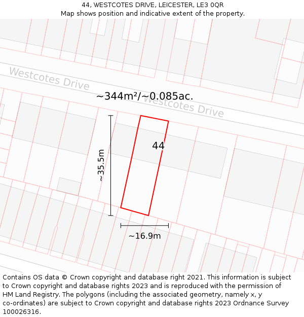 44, WESTCOTES DRIVE, LEICESTER, LE3 0QR: Plot and title map