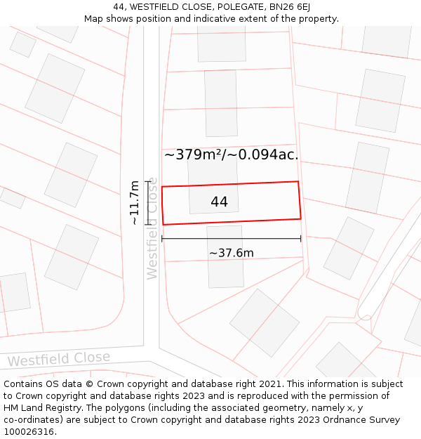 44, WESTFIELD CLOSE, POLEGATE, BN26 6EJ: Plot and title map