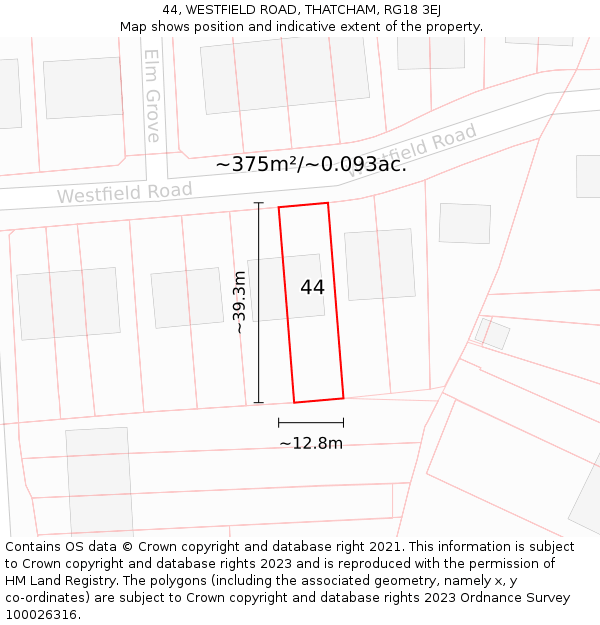 44, WESTFIELD ROAD, THATCHAM, RG18 3EJ: Plot and title map