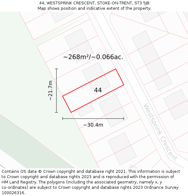 44, WESTSPRINK CRESCENT, STOKE-ON-TRENT, ST3 5JB: Plot and title map