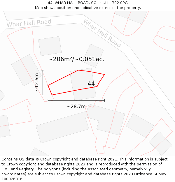 44, WHAR HALL ROAD, SOLIHULL, B92 0PG: Plot and title map