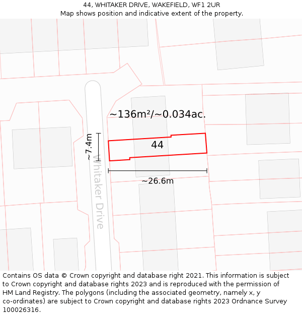 44, WHITAKER DRIVE, WAKEFIELD, WF1 2UR: Plot and title map