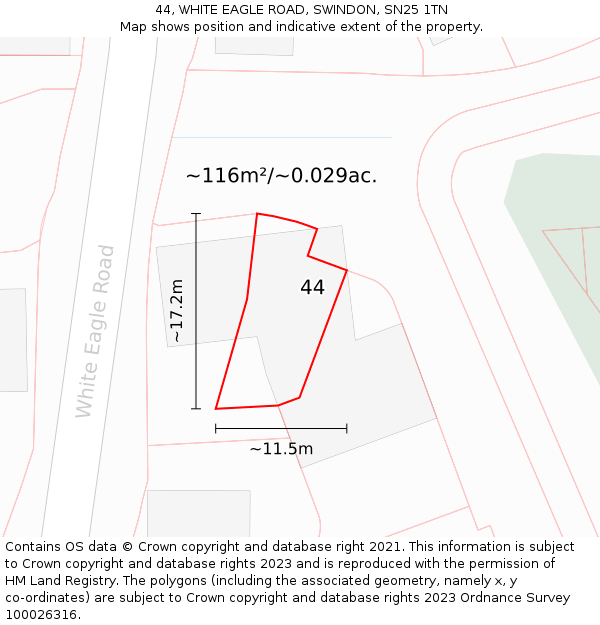 44, WHITE EAGLE ROAD, SWINDON, SN25 1TN: Plot and title map