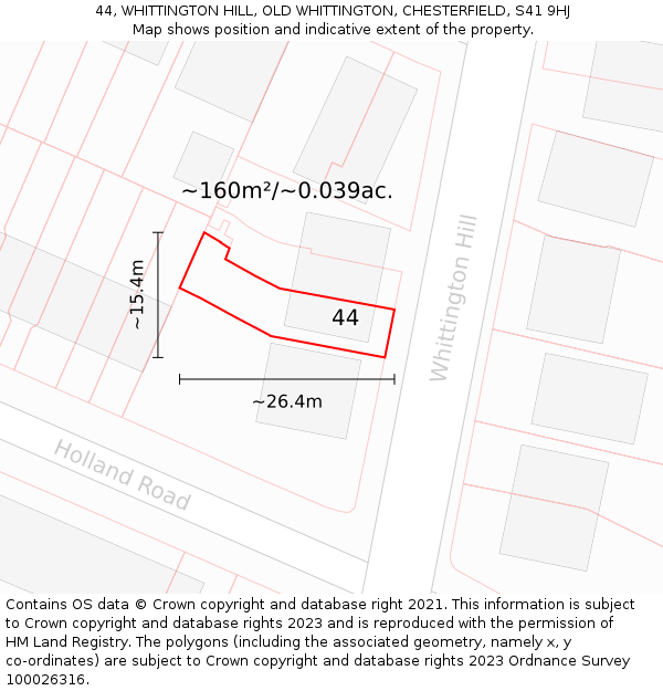 44, WHITTINGTON HILL, OLD WHITTINGTON, CHESTERFIELD, S41 9HJ: Plot and title map