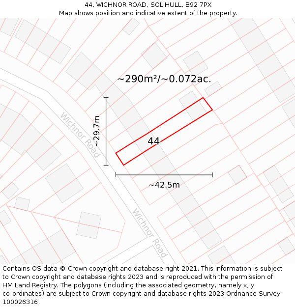 44, WICHNOR ROAD, SOLIHULL, B92 7PX: Plot and title map