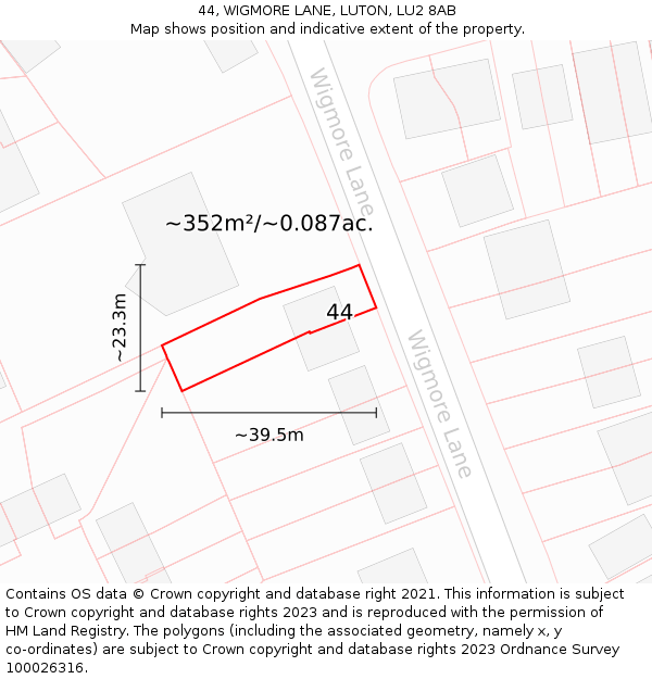 44, WIGMORE LANE, LUTON, LU2 8AB: Plot and title map