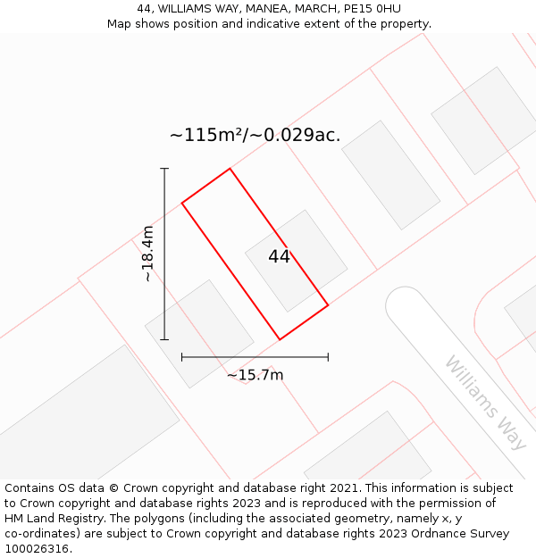 44, WILLIAMS WAY, MANEA, MARCH, PE15 0HU: Plot and title map