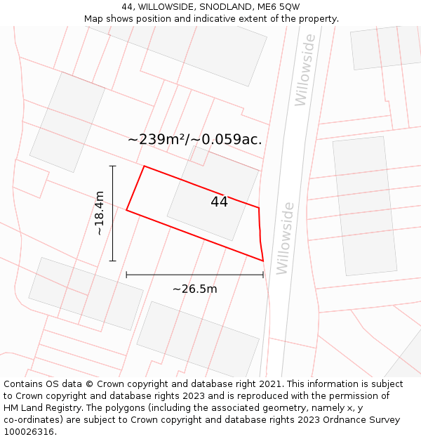 44, WILLOWSIDE, SNODLAND, ME6 5QW: Plot and title map