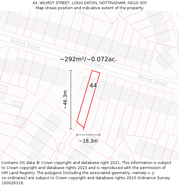 44, WILMOT STREET, LONG EATON, NOTTINGHAM, NG10 3GY: Plot and title map