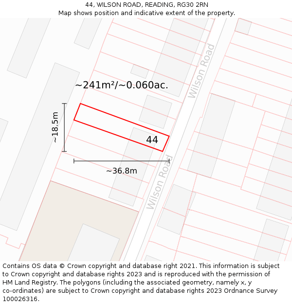 44, WILSON ROAD, READING, RG30 2RN: Plot and title map
