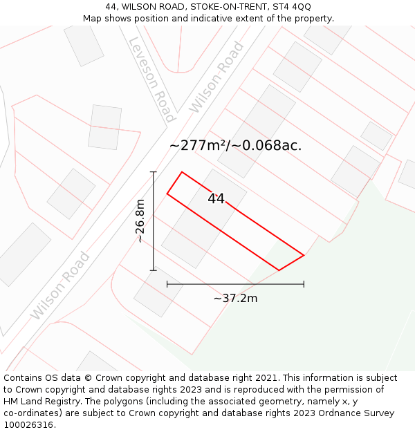 44, WILSON ROAD, STOKE-ON-TRENT, ST4 4QQ: Plot and title map